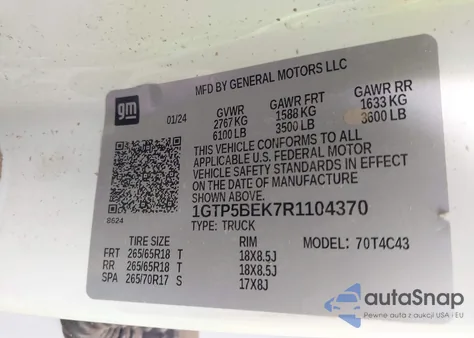 2024 GMC Canyon 2Wd Elevation из США, поврежденный, VIN 1GTP5BEK7R1104370